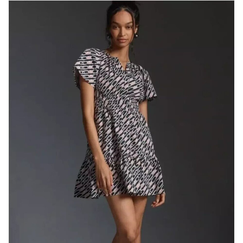 NWT by Anthropologie The Somerset Mini in Black Chain Link Print Dress 1X